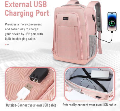Travel Backpack, Business Anti Theft Slim Sturdy Laptops Backpack with USB Charging Port, Water Resistant College School Laptop Bag for Men & Women Fits 15.6 Inch Notebook,Pink