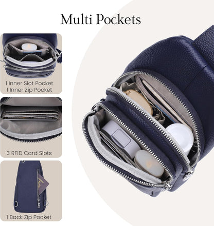 befen Genuine Leather Small Sling Bag for Women Anti-Theft Crossbody Chest Bags Fanny Packs for Travel with RFID Card Slots
