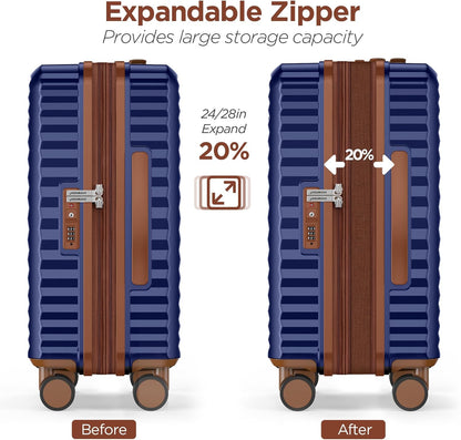 SHOWKOO Luggage Sets 3 Piece Hardside Expandable Suitcase with Double Spinner Wheels Tsa Lock Blue (20in/24in/28in)