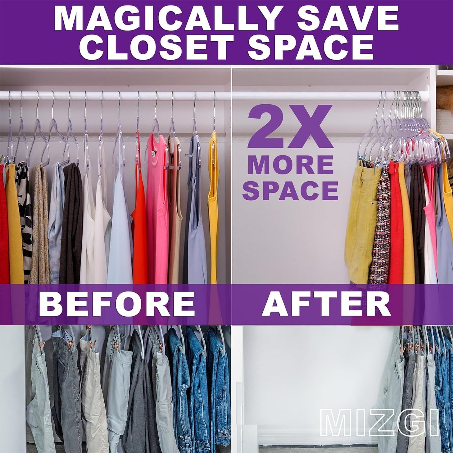 MIZGI 20 Pack Clear Plastic Hangers - Premium Thick Invisible Space Saving Hanger with 360° Swivel Hook, Ultra Slim Hangers for Suits, Dresses, Shirts, Coats & Pants