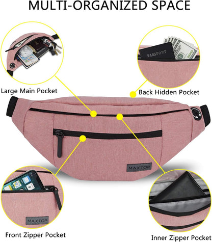 MAXTOP Large Crossbody Fanny Pack with 4-Zipper Pockets,Gifts for Enjoy Sports Festival Workout Traveling Running Casual Hands-Free Wallets Waist Pack Phone Bag Carrying All Phones