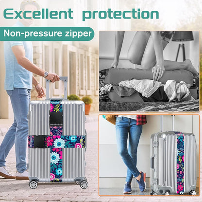 Slohif Luggage Straps for Suitcases Travel Belt Accessories Luggage Connector Identifiers Over Handle with Buckle Unique Nylon Adjustable Strap for Sleeping Bag Car Seat Flower (2 Pack)