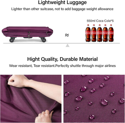 Hanke Suitcases with Wheels Expandable Foldable Luggage Bag Suitcase Collapsible Rolling Travel Bag Duffel Bag for Men Women Lightweight Suitcases without Telescoping Handle, Purple