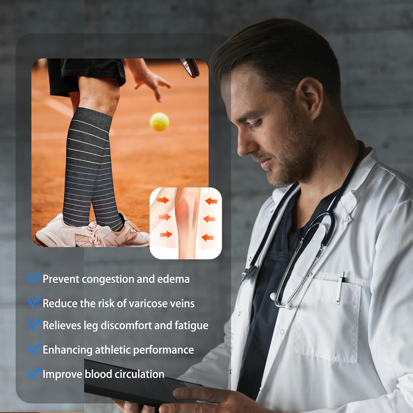 LEVSOX Thick Cotton Compression Socks for Women&Men 20-30mmHg Knee High Cute Support Sock for Nurses, Pregnancy, Travel