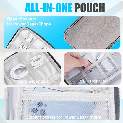 Travel Cable Organizer Bag, Electronics Organizer Tech Pouch with Double Layers for Cords, Chargers, Phone, Earphones, USBs, SD Cards - Travel Essentials Portable Waterproof Tech Pouch