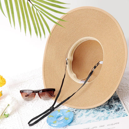 DRESHOW Beach Hats for Women Big Straw Wide Brim Summer Hat Floppy Foldable Roll up Cap Sun Hat UPF 50+