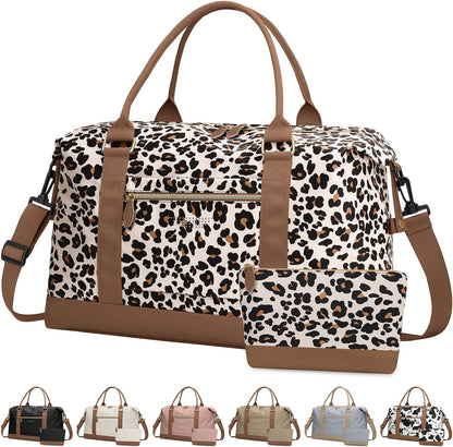 Travel Duffle Bag for Women, Weekender Bags, Hospital Bag for Labor Delivery, Lightweight Tote Duffel Overnight Bag with Luggage Sleeve, Airplane Travel Bags with Toiletry Bag,Large,Leopard