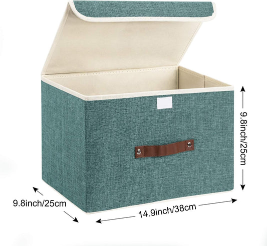 TYEERS Foldable Storage Boxes with Lids 5 Pack Fabric Storage Bins with Lids, Closet Organizers for Clothes Storage, Room Organization, Office Storage, Toys - Aqua Deep