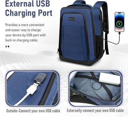 Travel Backpack, Business Anti Theft Slim Sturdy Laptops Backpack with USB Charging Port, Water Resistant College School Laptop Bag for Men & Women Fits 15.6 Inch Notebook (Navy Blue)