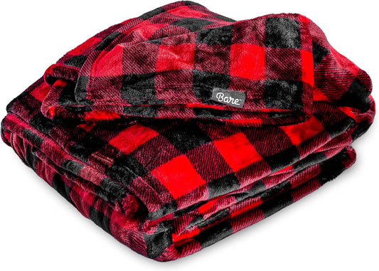 Bare Home Textured Fleece Blanket - Twin/Twin Extra Long - Ultra-Soft Lightweight for Bed, Sofa, and Couch - Luxury Microplush - Cozy Warm Blanket (Twin/Twin XL, Chester Buffalo Plaid - Red/Black)