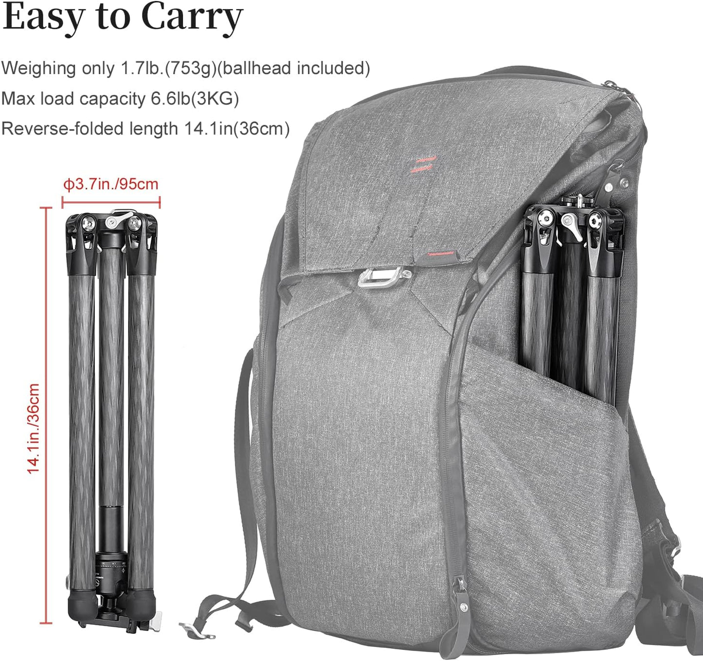 TT2340CE 4-Sections Carbon Fiber Travel Tripod for Ipad, Phone, DSLR Camera, Ideal for vlog Photography, Compact Travel Tripod Lightweight, Small and Short, with 25mm Ball Head