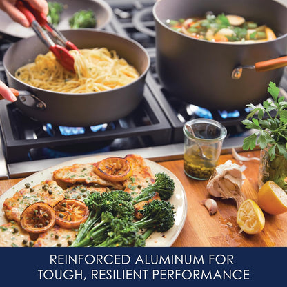 Rachael Ray Cucina Dishwasher Safe Hard Anodized Nonstick Cookware Pots and Pans Set, 12 Piece, Gray with Orange Handles