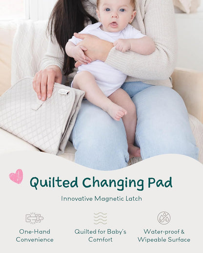 Lily Miles Diaper Changing Pad Portable, Baby Changing Mat with Magnetic Latches, Travel Pad for Diaper Bag, Baby Essentials, Wipeable & Waterproof Mat (Soft Sand, Regular)
