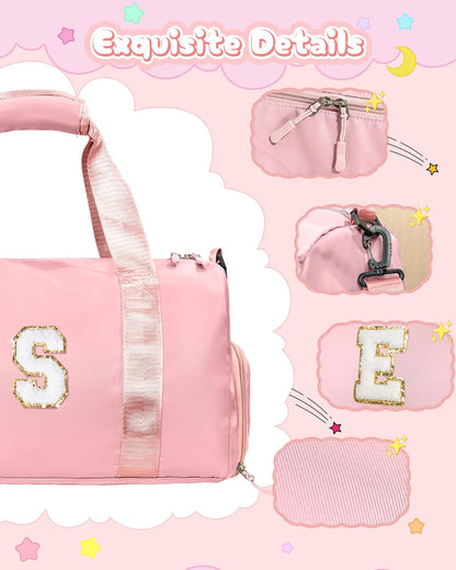 Valentines Day Gifts for Her-Girl Gym Bag with Shoe Compartment, Kid Personalized Weekender Overnight Bags, Initial Travel Tote with Makeup Pouch, Girls Kids Easter Gift (Letter V)