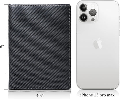 Polare Full Grain Leather Passport Holder RFID Blocking Travel Bifold Wallet Passport Holders 2 Passports (Carbon Black)