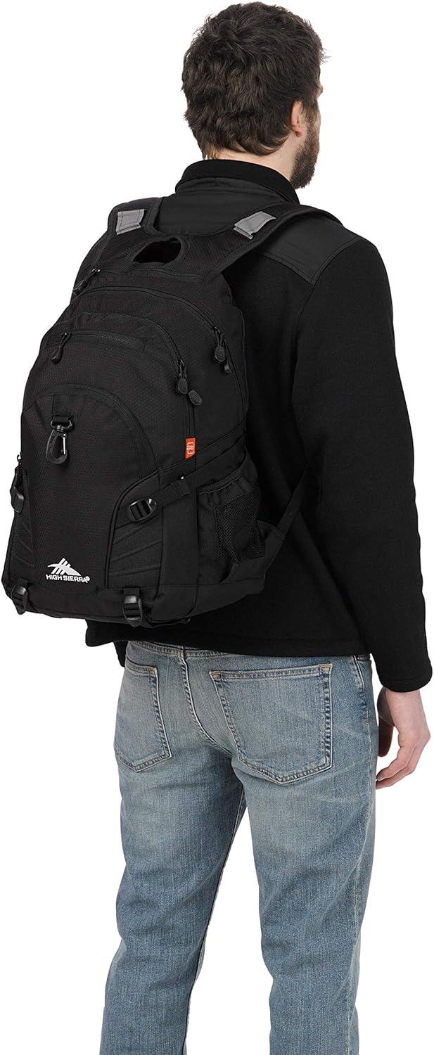 High Sierra Loop Backpack, Travel, or Work Bookbag with tablet sleeve, One Size, Black