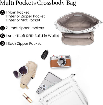 befen Genuine Leather Crossbody Bags for Women, Lightweight Medium Anti-Theft Shoulder Purse with Built in RFID Wallet