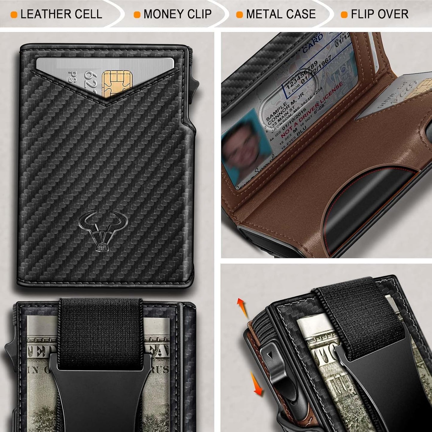 BULLIANT Men Wallet Gift Boxed,Slim Front Pocket Wallet Money Clip Card Holder 3.8"x2.7",Pop-up Access