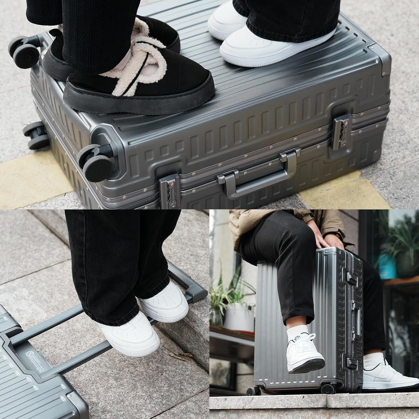 ROAMING Zipperless Luggage 26 Inch with Aluminum Frame, Checked-Large Lightweight 3-Layer PC Hard Shell Suitcase with Spinner Wheels, Metal Travel Luggage with Three TSA Locks, gray