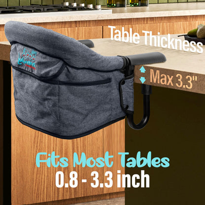 Hook On High Chair - Portable & Foldable for Babies 6-36 Months, Family & Travel Use with Carry Bag (Grey)