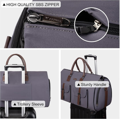 Modoker Garment Convertible Weekender Bag,Carry on Canvas Garment Duffle Bag Heavy Duty Overnight Bags for Men Women