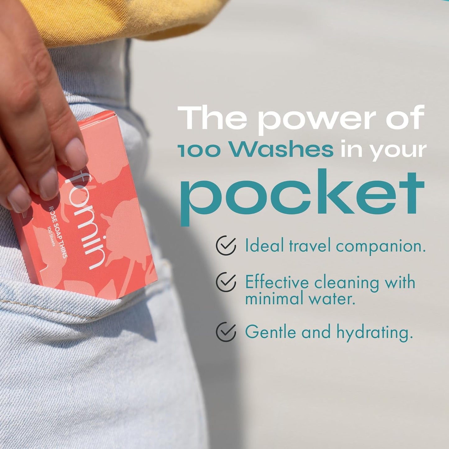 FOMIN - Antibacterial Paper Soap Sheets for Hand Washing - (200 Sheets) Rose Portable Travel Soap Sheets, Dissolvable Camping Mini Soap, Portable Hand Soap sheet