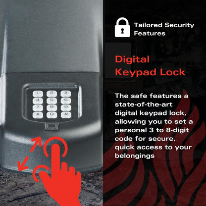 FireKing Safe, Lock Box for Home, Compact Safe for Valuables, Small & Portable, Programmable, Black