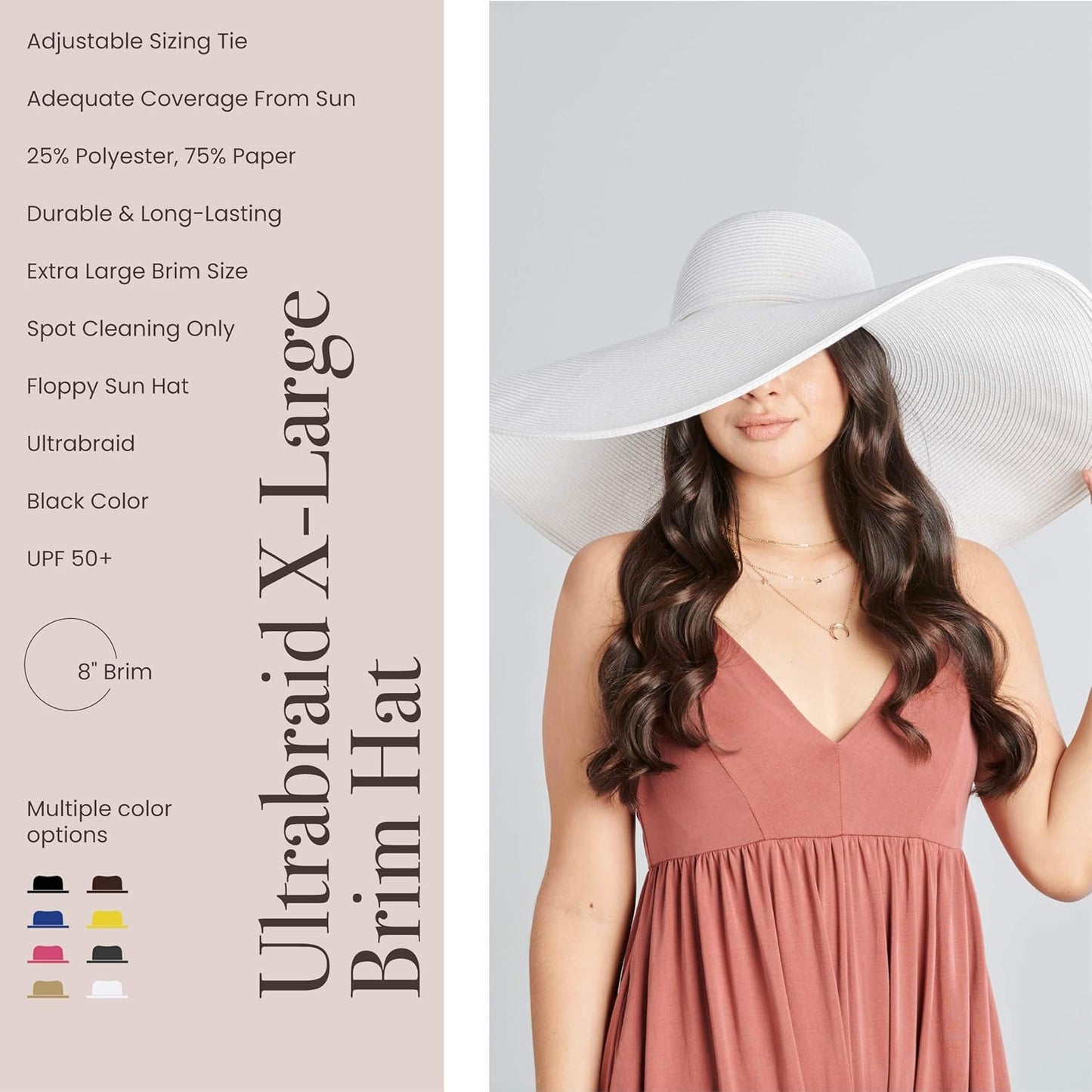 San Diego Hat Company Women's Ultrabraid X-Large Brim Hat, Adjustable Sun Hat with UPF 50+