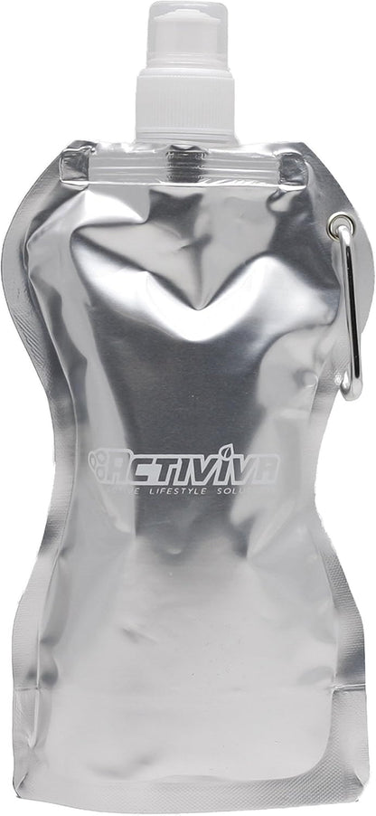 Collapsible Reusable Water Bottle with Carabiner Clip by Activiva - Light Weight Leak Proof Foldable Drinking Water Bottle - Non-Toxic BPA Free - 16.9 oz - 4 Pack