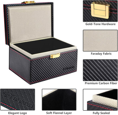 TICONN Faraday Box, Car Key Fob Protector, Carbon Fiber Signal Blocker for Keyless Fob, RFID Signal Blocking Pouch Cage