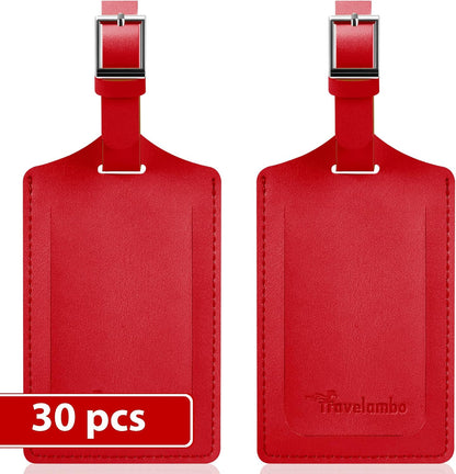 Travelambo Luggage Tags for Suitcases Faux Leather Privacy Protection 30 Pack Bag Tags Travel Accessories Essential, Deep Red