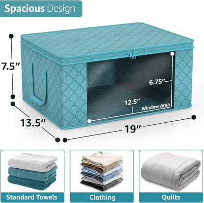 Sorbus Foldable Storage Bag Organizers, Large Clear Window & Carry Handles, Great for Clothes, Blankets, Closets, Bedrooms, and more (3-Pack, Aqua)