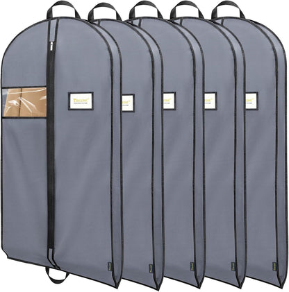 BALEINE 5PK Heavy Duty Garment Bag with Shoe Storage Travel Bag for Dresses, Suit, Coats Travel Essential (54", Grey)