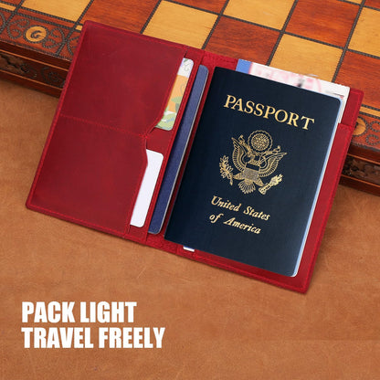 STAR VISTA Albatross Leather Travel Passport Holder, Minimalist Design, Full Grain Leather Case for Women and Men - Slim Passport Wallet, Bifold, RFID Blocking, with AirTag Holder, Crimson Red