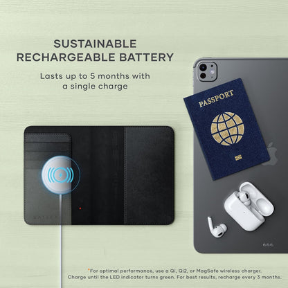 Satechi Passport Holder for Travel with Find My, Passport Cover with 4 Card Holder, Wireless Charging, and RFID protection – Travel Essential Vegan Leather Passport Holder – Black