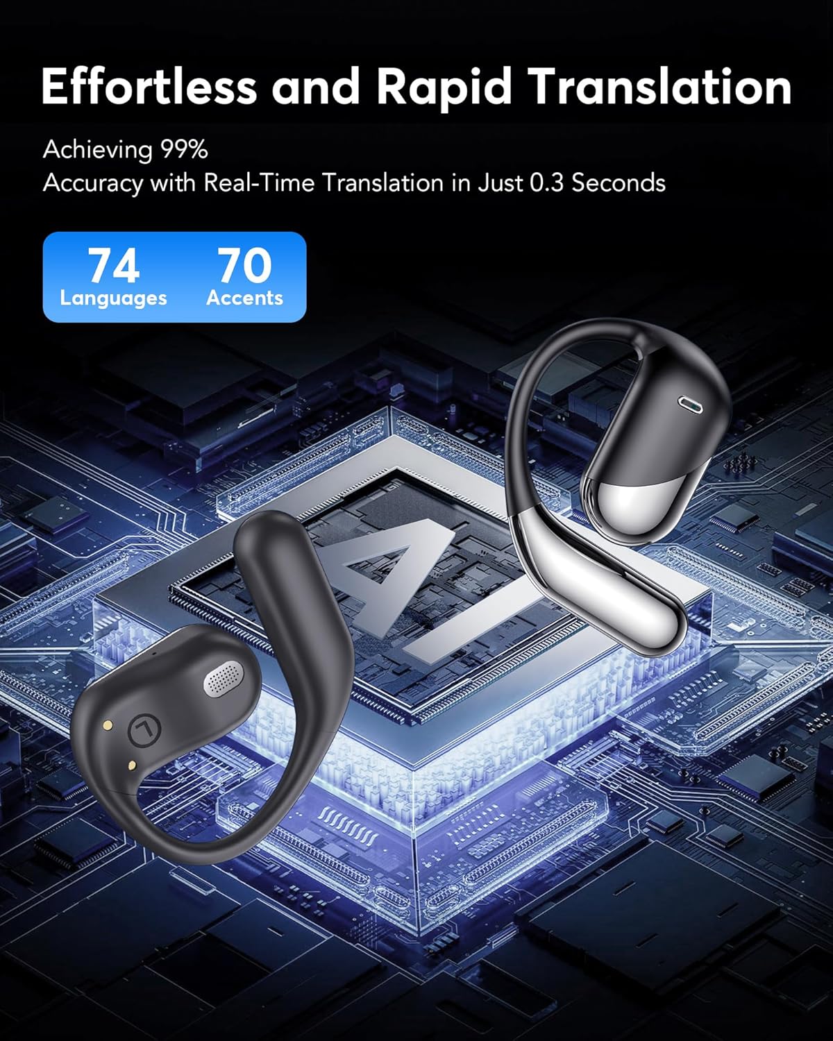 AI Translation Earbuds Real Time, 3-in-1 Translator Earbuds 144 Languages & Accents, Audifonos Traductores Inglés Español,Open Ear Wireless Headphones with Charging Case fit iOS & Android