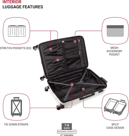 SwissGear 7272 Energie Expandable Hardside Luggage with Spinner Wheels and TSA Lock, White, Checked-Large 27-Inch
