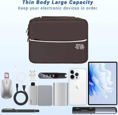 Electronics Organizer,Travel Cord Organizer Pouch, Portable Cable Organizer Bags, Waterproof Electronic Accessories Storage Case for Cables, Cords, Charger, Phone (Double Layer-Brown)