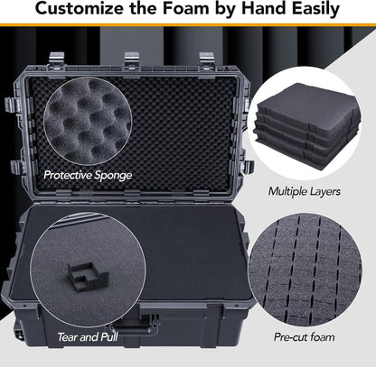 Lykus HC-7530 Large Waterproof Hard Case with Wheels and Customizable Foam, Interior Size 29.5x17.7x11.8 inch, Suitable for cameras, lenses, electronic equipment and more