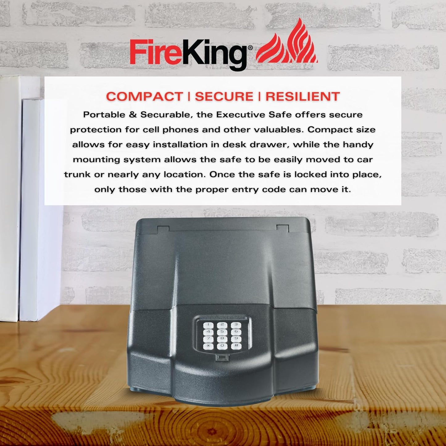 FireKing Safe, Lock Box for Home, Compact Safe for Valuables, Small & Portable, Programmable, Black