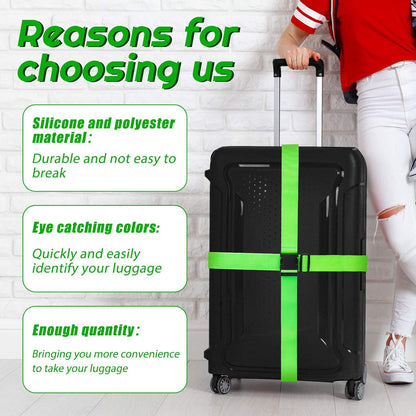 Weewooday 8 Pcs Luggage Straps Suitcase Tags Set for TSA Approved, 4 Travel Adjustable Suitcase Belt, 4 Silicone Luggage Tags with Name ID Card Travel Accessories(Fluorescent Green,Airplane)