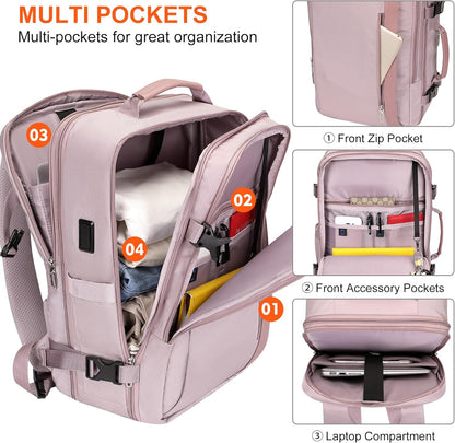 PIJUSHI Travel Backpack for Women Expandable Carry on Luggage Backpack Airline Approved Personal Item Laptop Bag(PE034 Light Purple)