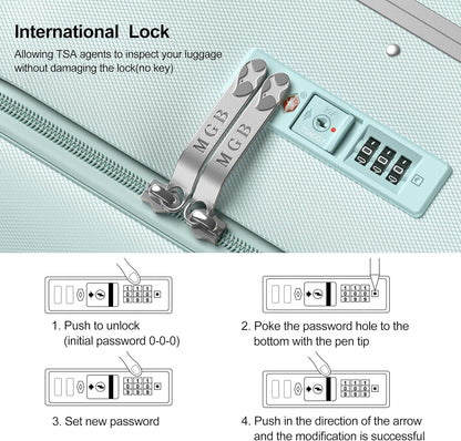 MGB 20 Inch Top Open Carry On Luggage 22x14x9 Airline Approved, Hard Shell Carry On Suitcase with Spinner Wheels, Travel Small Luggage Built-in TSA Lock for Women Men Gifts (Aquamarine)