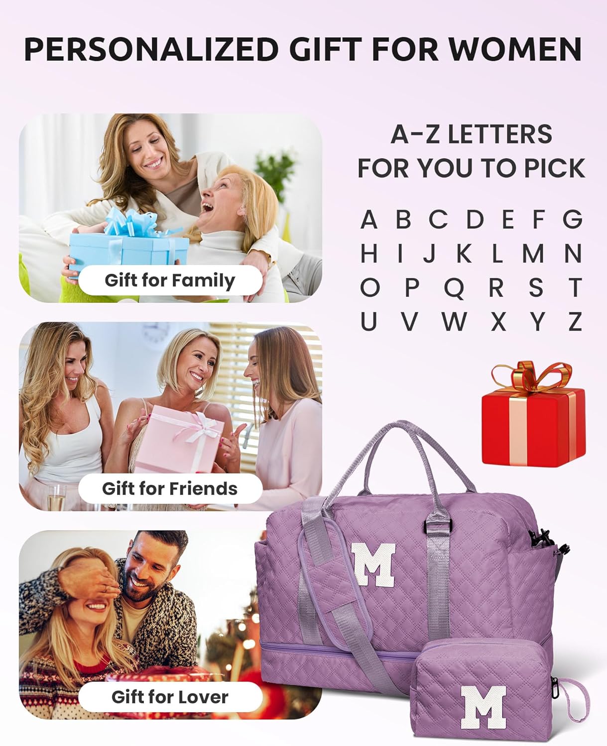 Personalized Gifts-Teen Duffle Bag with Shoe Compartment, Personalized Weekender Bag, Monogram Overnight Bag, Letter Travel Bag with Makeup Bag，Birthday Gift For Grandma (Letter O)
