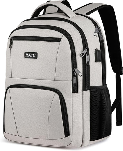 School Backpack for Teens Girls & Women, College Bookbag with 15.6 Inch Laptop Sleeve, 3 Compartments School Backpack, Ergonomic Straps - Beige