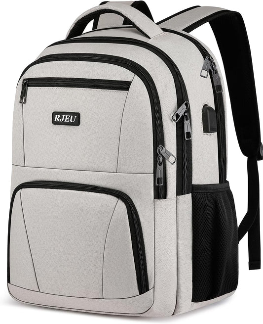 School Backpack for Teens Girls & Women, College Bookbag with 15.6 Inch Laptop Sleeve, 3 Compartments School Backpack, Ergonomic Straps - Beige