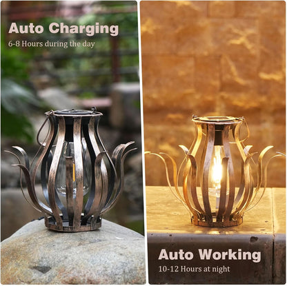 Solar Lanterns Outdoor Waterproof Hanging Lanterns as Birthdays Gifts for Women Mom Grandma Metal Garden Decor for Outside Solar Lights for Yard, Patio, Lawn, Porch, Backyard (Gradient Brown)