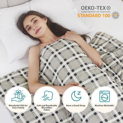 L'AGRATY Weighted Blanket - 48"x72" 15lbs Cooling Breathable Heavy Blanket Microfiber Material with Glass Beads for Adult All-Season Summer Fall Winter Soft Thick Comfort