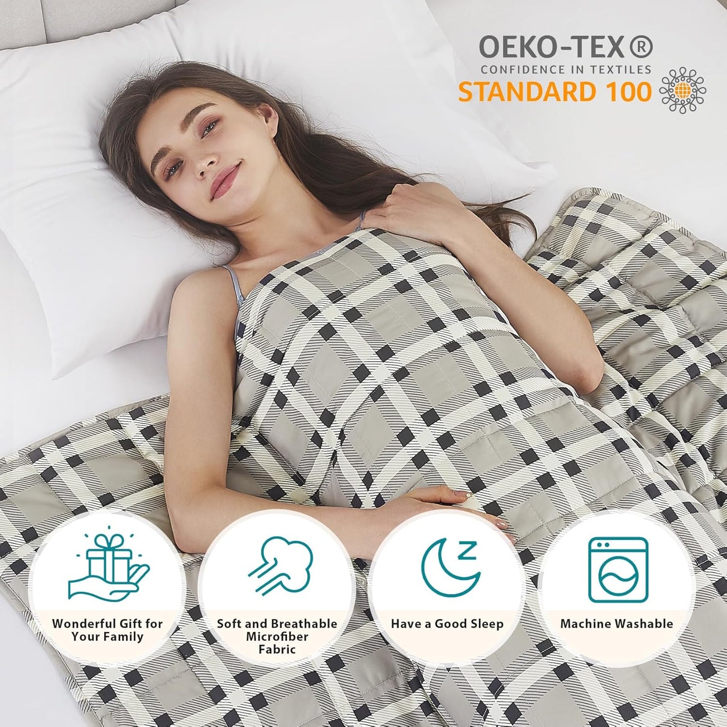 L'AGRATY Weighted Blanket - 48"x72" 20lbs Cooling Breathable Heavy Blanket Microfiber Material with Glass Beads Big Blanket for Adult All-Season Summer Fall Winter Soft Thick Comfort Blanket
