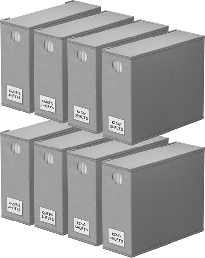 SpaceAid 8 Pack Bed Sheet Organizers and Storage, Foldable Sheet Organizer for Linen Closet, Sheets Set Folder Keeper with Window XL (Queen & King Size) Bedding Container (Gray, 8 Pack)